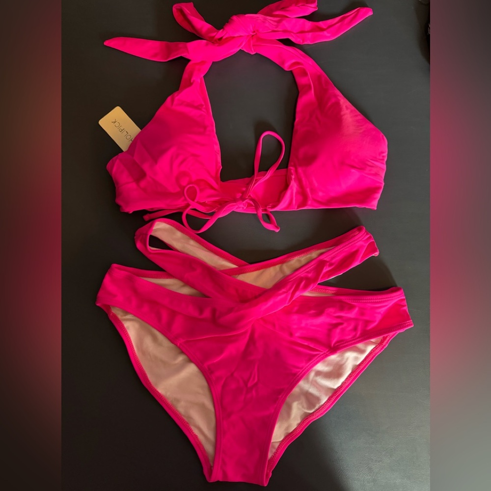 Hot Pink Halter Bikini Set - Women Swim Bikini